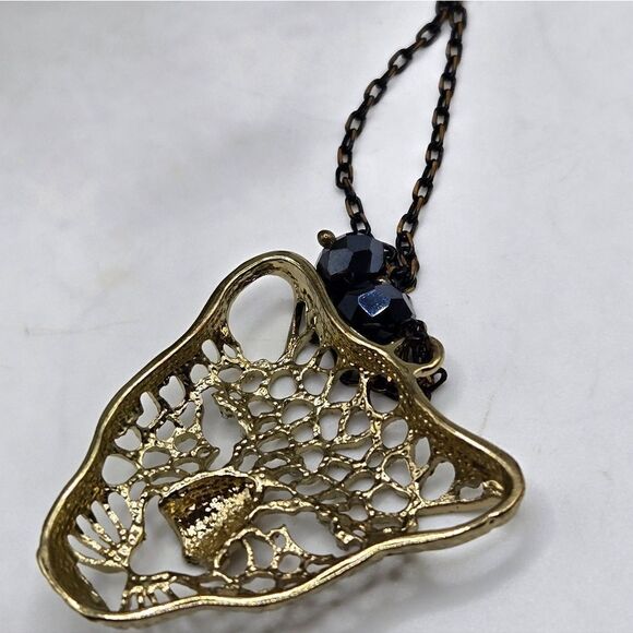 "5/$25" Goldtone Rhinestone Bead Gunmetal Goldtone Jaguar Necklace 23" - Picture 5 of 8